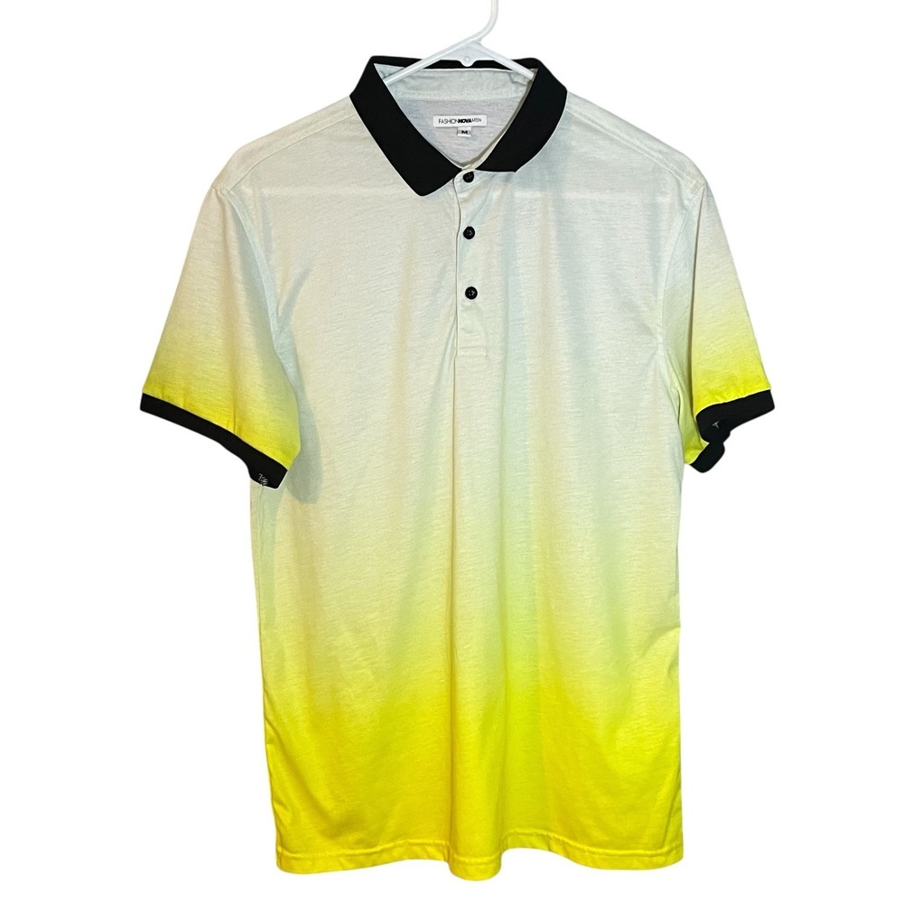 Fashion Nova Men's Ombre Short Sleeve Polo Shirt Yellow M